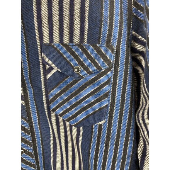 Wrangler X-Long Tails Men's Shirt Pearl Snap Long Sleeve 17 x 36 Black Blue - Picture 5 of 8